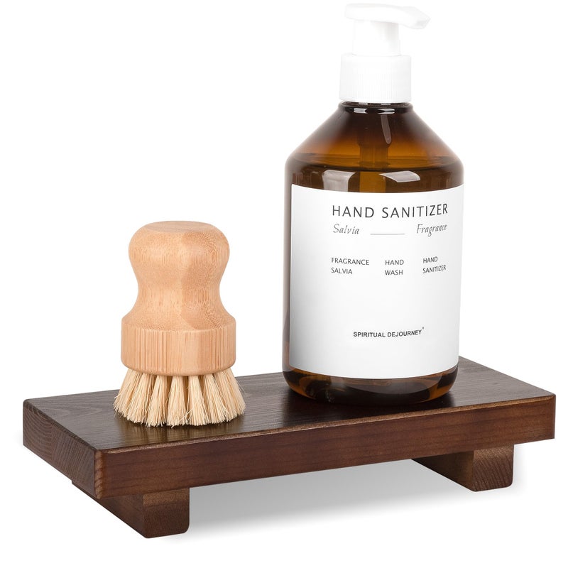 zoocatia Bathroom Counter Organizer Wood Pedestal Stand Farmhouse Decorative Tray Soap Holder for Kitchen Decor, Small, Walnut - Image 1
